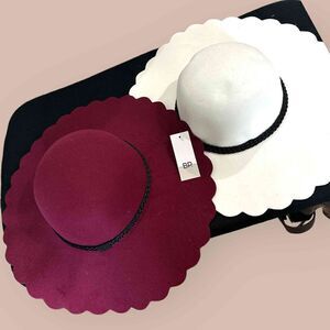 NWT Bundle of 2 Nordstrom BP. Women's Scallop Wide Brim Felt Hat Wine - One Size